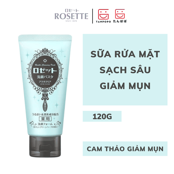 Sữa Rửa Mặt Rosette Làm Giảm Mụn Acne Clear 120g (Xanh Dương)