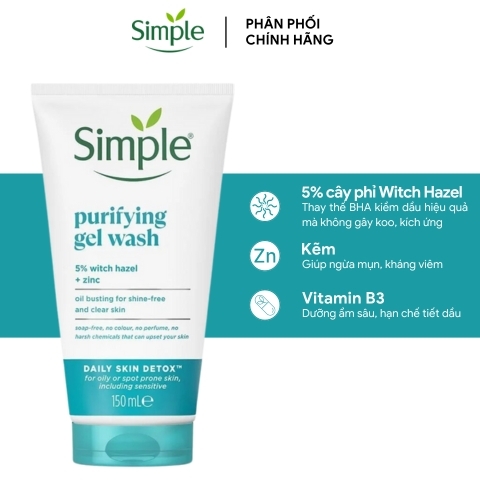 Gel Rửa Mặt Cho Da Dầu Simple Daily Skin Detox Purifying Gel Wash 150ml