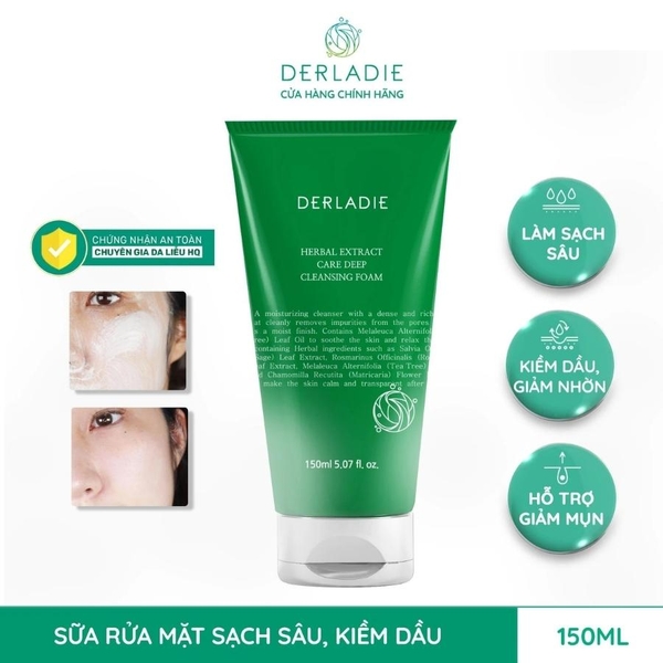 Sữa Rửa Mặt Derladie Tràm Trà Sạch Sâu, Kiềm Dầu Herbal Extract Care Deep Cleansing Foam 150ml