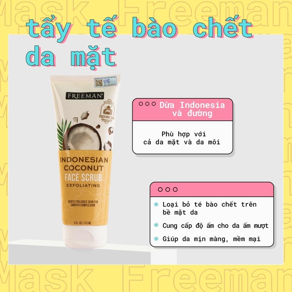 Tẩy Tế Bào Chết Mặt Freeman Chiết Xuất Dừa Indonesian Coconut Face Scrub 175ml