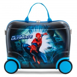 Va li trẻ em có bánh xe và tay quai xách màu xanh đi du lịch thương hiệu Bouncie 16 inch người nhện Spiderman