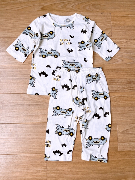 Đồ bộ bé trai tay lửng quần dài thun cotton màu trắng hình Batman