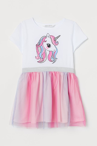 Đầm thun bé gái ngựa Pony Unicorn voan xoè cầu vồng