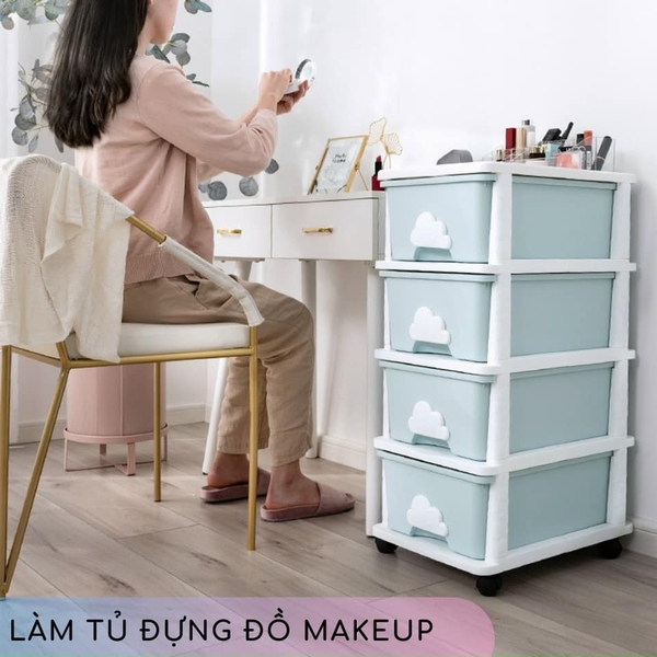 Tủ nhựa ngăn kéo 3-4-5 tầng tay nắm MÂY Hàn Quốc đựng quần áo, bỉm sữa, đồ dùng cho mẹ và bé màu xanh