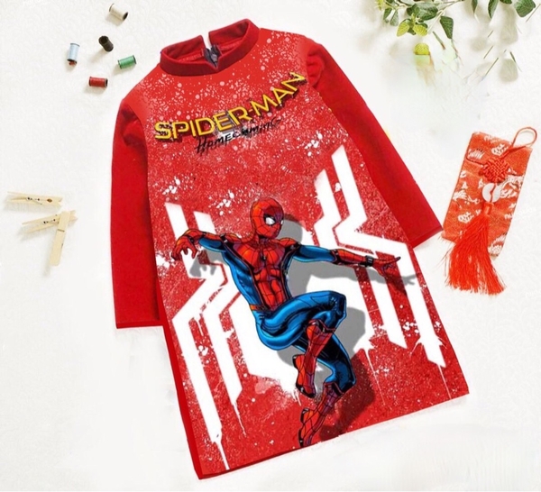 Áo dài bé trai màu đỏ người nhện Spiderman