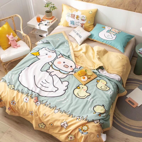 Chăn mền trẻ em hình vịt và heo 100% cotton, 200 x 230cm