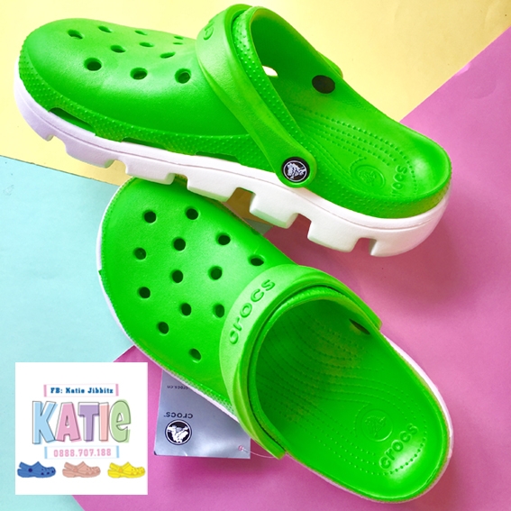 Dép sục cá sấu Crocs Duet Sport màu Xanh Lá đế Trắng