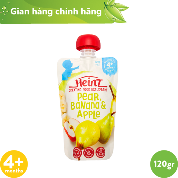 Túi váng sữa Úc trái cây nghiền Custard Lê, Chuối và Táo HEINZ Cho Bé - 120g