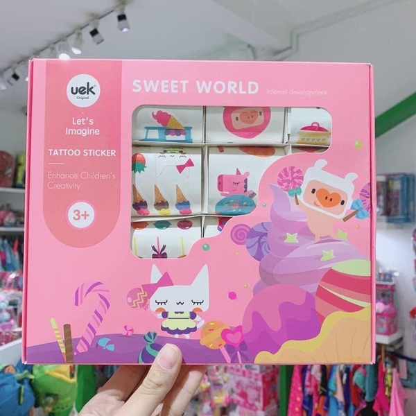 Bộ sticker hình xăm hoạt hình dán cho trẻ em Sweet World chính hãng