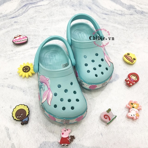 Dép cá sấu Crocs trẻ em Band tiên cá màu xanh