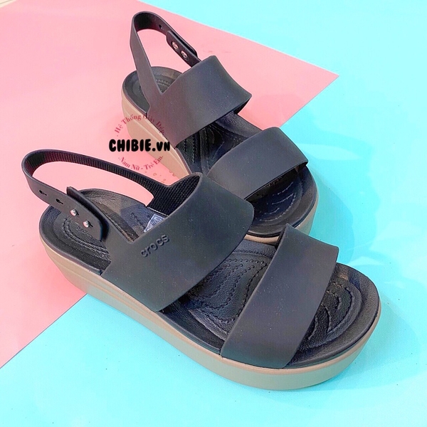 Giày Sandal Crocs nữ đế xuồng Brooklyn màu đen cao 5cm