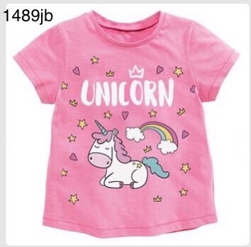 Áo thun bé gái ngựa Unicorn màu hồng