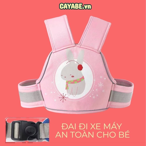 Đai đi xe máy an toàn phản quang cho bé CAYABE thỏ hồng