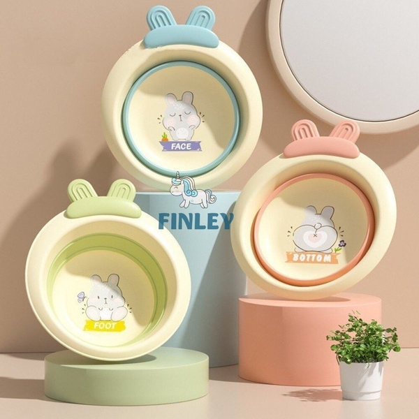 Thau chậu rửa mặt cho bé gấp gọn FINLEY thỏ con màu xanh lá - xanh dương - hồng (FL-0087)