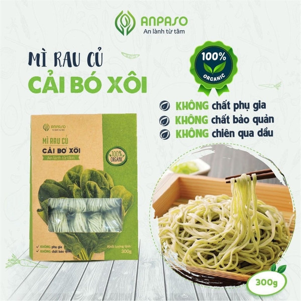 Mì rau củ hữu cơ cải bó xôi Organic Anpaso ăn chay giảm cân 300gr/120gr