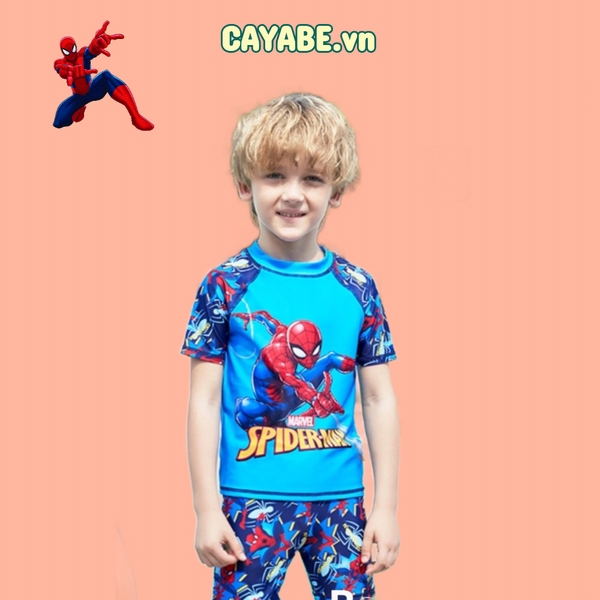 Đồ bơi bé trai người nhện Spiderman xanh tay ngắn, quần rời