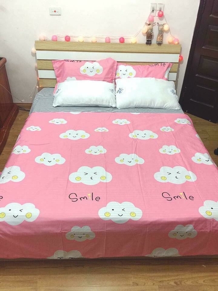 Bộ chăn ga gối cotton poly hình mây trắng (set 4 món)