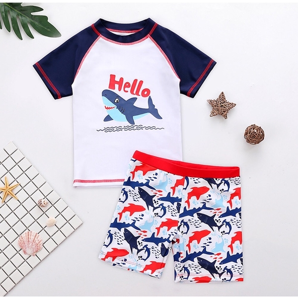 Đồ bơi bé trai Baby Shark set 3 món (áo rời, quần rời kèm nón bơi)