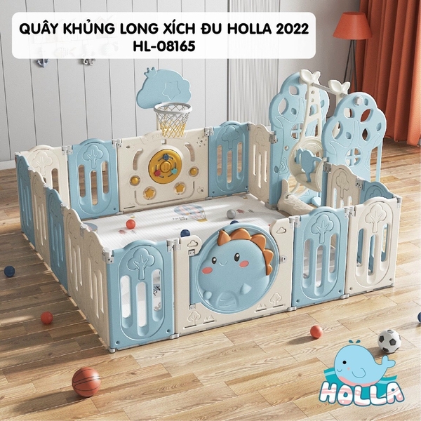 Quây cũi nhựa - xích đu - bóng rổ khủng long CAYABE Holla màu xanh trắng (tặng kèm thảm, bóng)