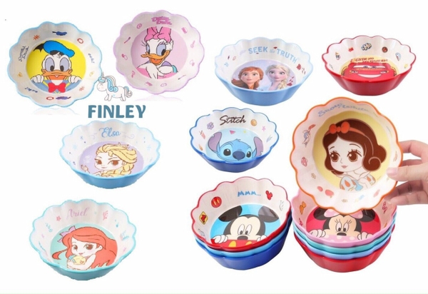 Chén bát ăn dặm - tô salad cho bé hoạt hình Disney có viền - Vịt Daisy hồng