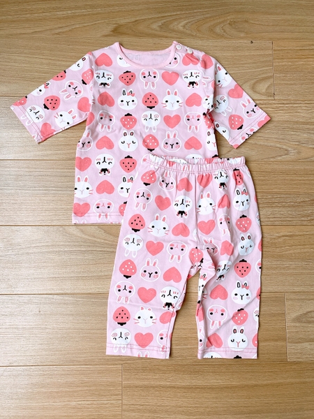 Đồ bộ bé gái tay lửng quần dài thun cotton màu hồng hình thỏ