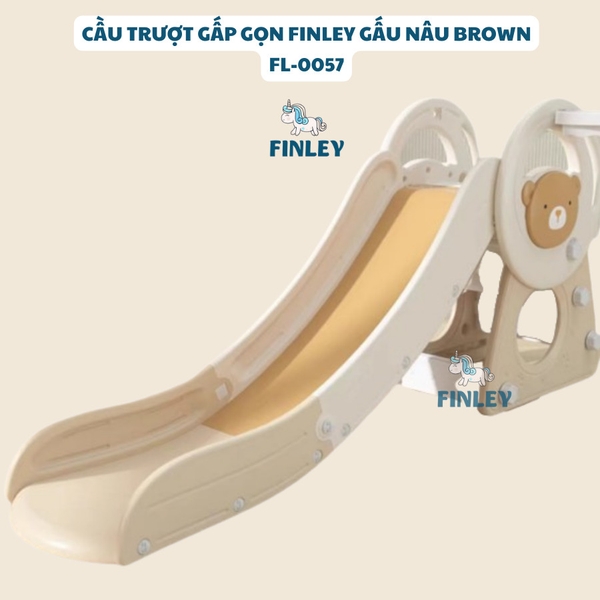 Cầu trượt cho bé FINLEY gấp gọn hình gấu nâu Brown kèm cột bóng rổ 2 in 1 (Size lớn) - FL-0057