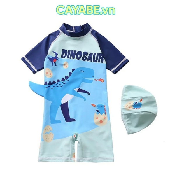 Đồ bơi bé trai hình khủng long Dinosaur phun lửa kèm nón bơi