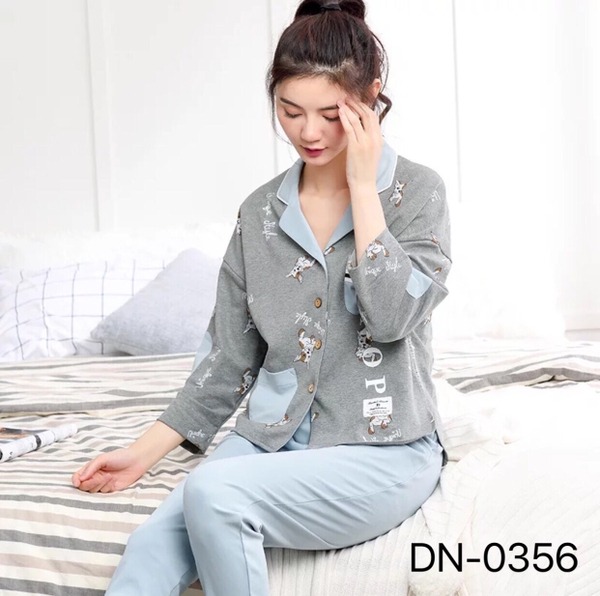 Set đồ mặc nhà cho nữ hình chó Pull màu xám xanh