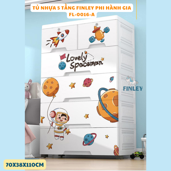 Tủ nhựa cho bé và người lớn ngăn kéo 5 tầng FINLEY phi hành gia (SIZE LỚN NGANG 70CM) đựng quần áo, đồ chơi, đồ dùng gia đình - FL-0016-5T-A