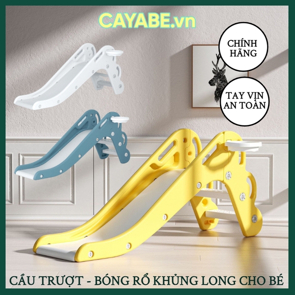 Cầu trượt cho bé (cầu tuột) khủng long CAYABE màu vàng (có cột bóng rổ)