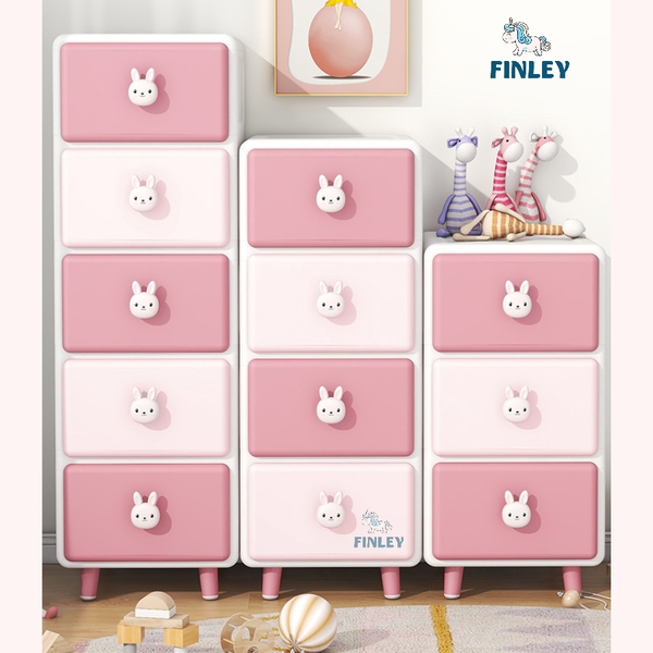 Tủ kệ nhựa 4 - 5 - 6 tầng thỏ hồng Cony ngăn kéo FINLEY (size M ngang 45cm) đựng quần áo, bỉm sữa, đồ dùng cho bé và gia đình