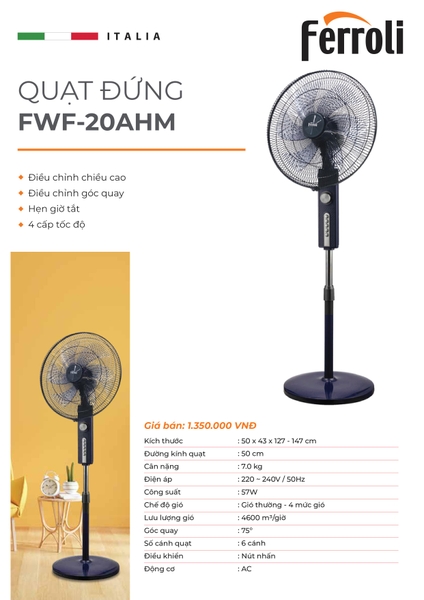 Quạt đứng Ferroli, Rapido RWF 20AHM giao mẫu ngẫu nhiên