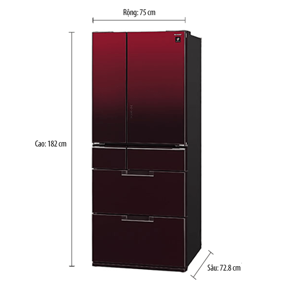Tủ lạnh 6 cánh Sharp SJ-GF60A 601 Lít, J-Tech Inverter (Đỏ)