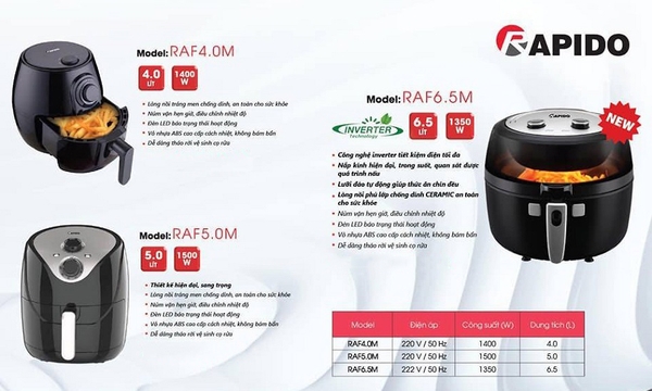 Nồi Chiên Không Dầu Rapido Inverter RAF6.5M (6.5L) - Chính hãng