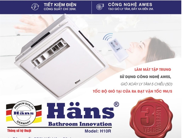 Quạt mát âm trần điều khiển từ xa H10R