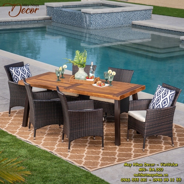 Bàn ăn mây nhựa Ngoài trời MN-BA.003