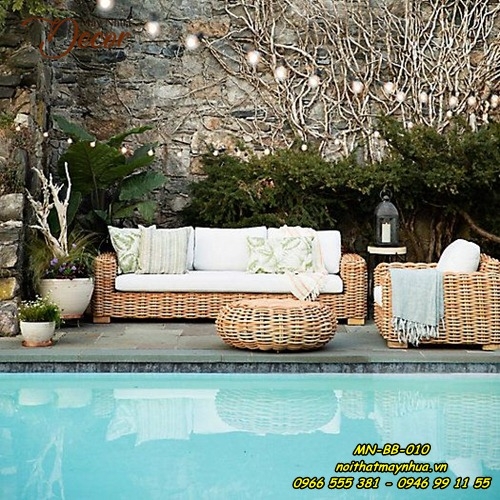 Bàn ghế bể bơi mây nhựa 010