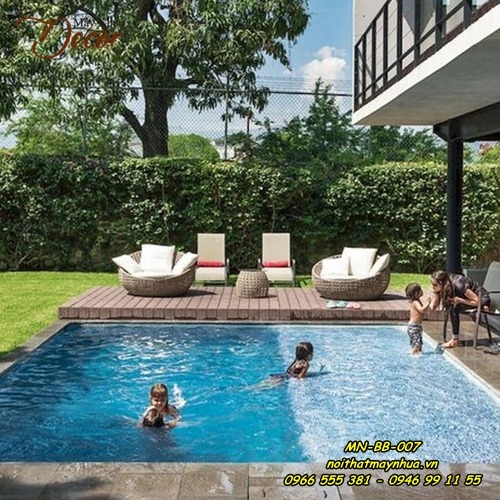 Bàn ghế mây nhựa bể bơi 007