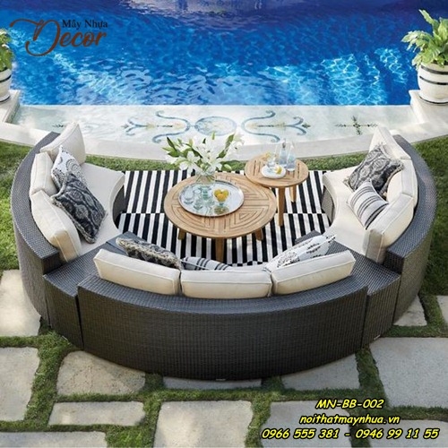 Bàn ghế mây nhựa bể bơi 002