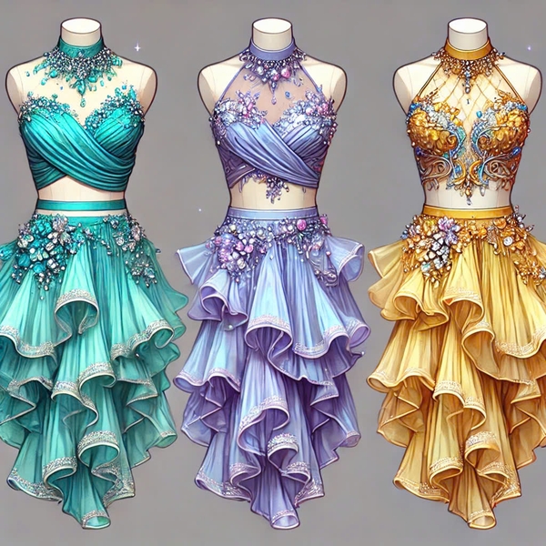 Trang phục dancesport vũ đoàn chân váy bồng bềnh