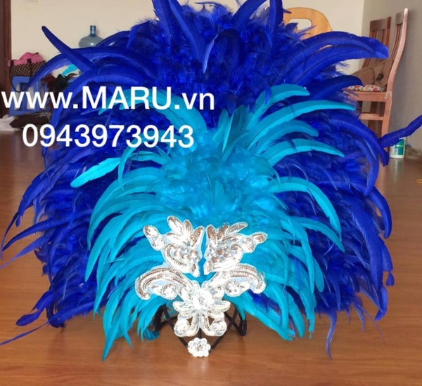 Mũ lông vũ dài Carnival màu xanh