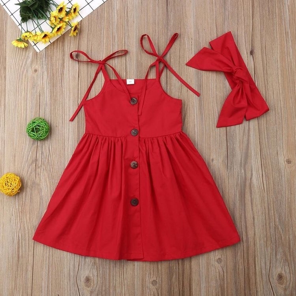 Váy bé gái thiết kế hai dây màu đỏ
