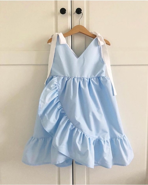 Váy thiết kế bé gái hai dây màu xanh dương