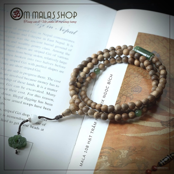 MALA 108 HẠT TRẦM RỪNG MIX NGỌC BÍCH