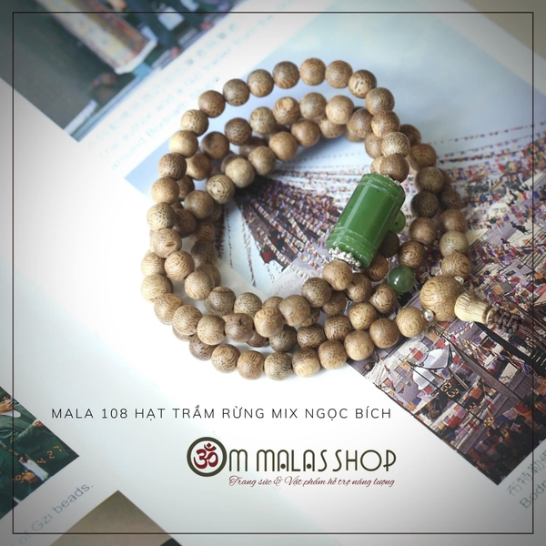MALA 108 HẠT TRẦM RỪNG MIX NGỌC BÍCH