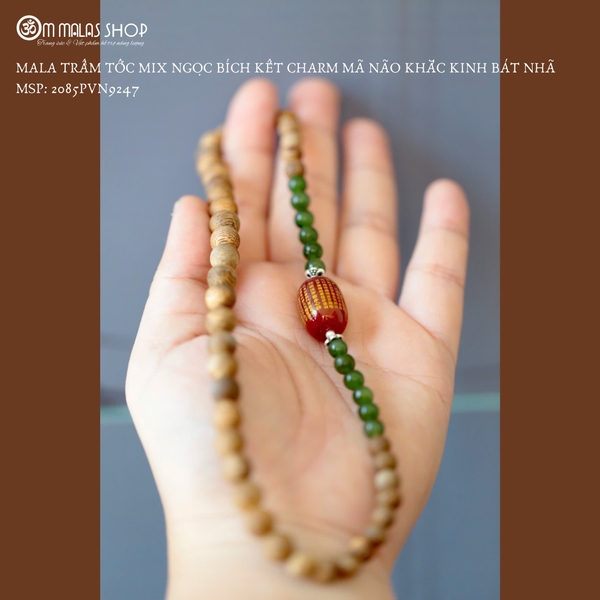 MALA TRẦM TỐC MIX NGỌC BÍCH KẾT CHARM MÃ NÃO KHẮC KINH BÁT NHÃ