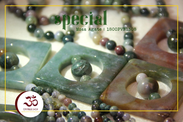 LONG MALA MOSS AGATE CÓ PENDANT
