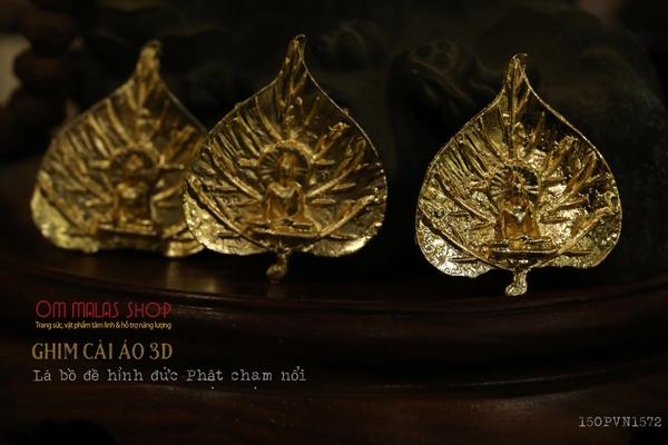 GHIM CÀI ÁO LÁ BỒ ĐỀ ĐỨC PHẬT 3D KIM LOẠI