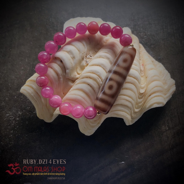 HANDMALA RUBY ĐỎ MIX DZI 4 MẮT THÂN NGỌC NÂU