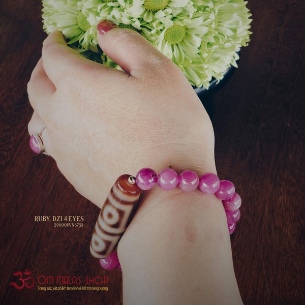 HANDMALA RUBY ĐỎ MIX DZI 4 MẮT THÂN NGỌC NÂU